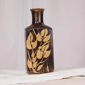 B. Welsh Pacific Stoneware Vase: 1970s Oregon Studio Pottery, Brown Leaf MCM Bud Vase