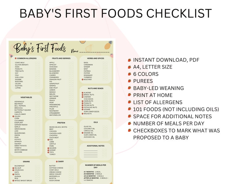 Baby s First Foods Tracker BLW And Puree Friendly 101 Foods Baby led Baby s first foods tracker blw and puree friendly 101 foods baby led