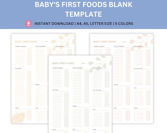 Baby Foods Tracker, Blank Foods List, Baby-Led Weaning, Weaning Blank Checklist, First 100 Foods, Printable Food Tracker List