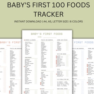 Baby&#39;s First Foods Tracker, BLW and Puree Friendly, 100 Foods, Baby-Led Weaning, Top Allergens, Solids Tracker, Weaning List, Weaning Set