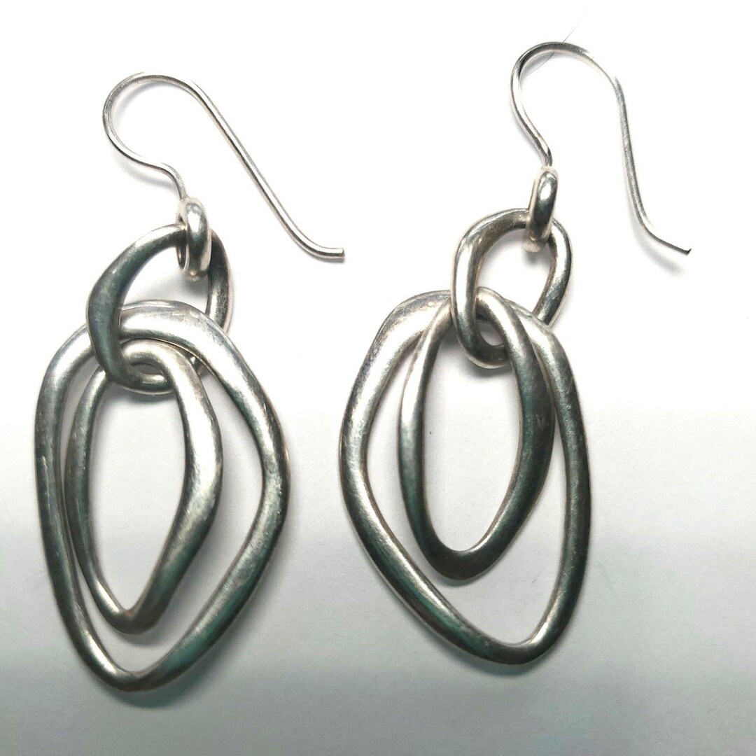 Sterling Silver Triple Loop Dangle Earrings Modern Oval Hoop Drop 2