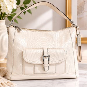 Coach Charlie Python Embossed Leather Hobo Bag F31283 Parchment