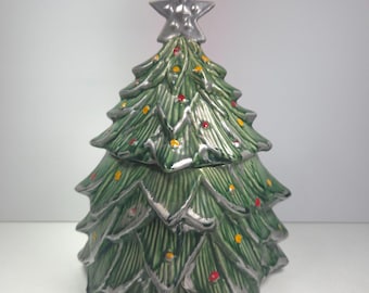 Vintage McCoy Green Christmas Tree Cookie Jar Silver Star 1959 USA EXCELLENT