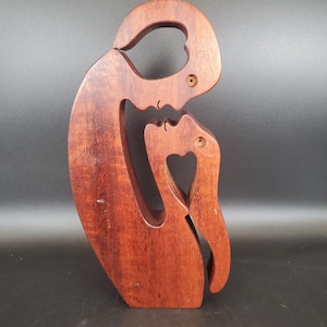 MCM Wood Kissing Couple Puzzle Signed Bob Ameri Sculpture