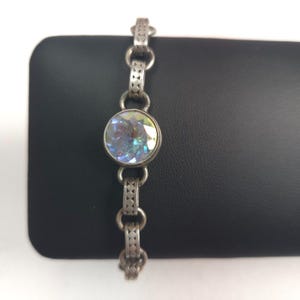 Vintage Sterling Silver AB Crystal Chain Link Bracelet 7.5 Toggle Clasp