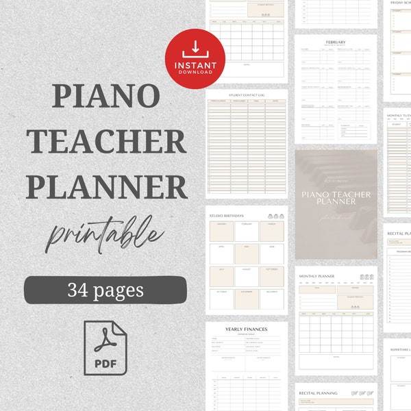 Piano Teacher Planner | Piano Teaching Tools | Piano pedagogy | Studio Organizer | Music Lesson Plan | Music Teacher Binder | Minimalistic
