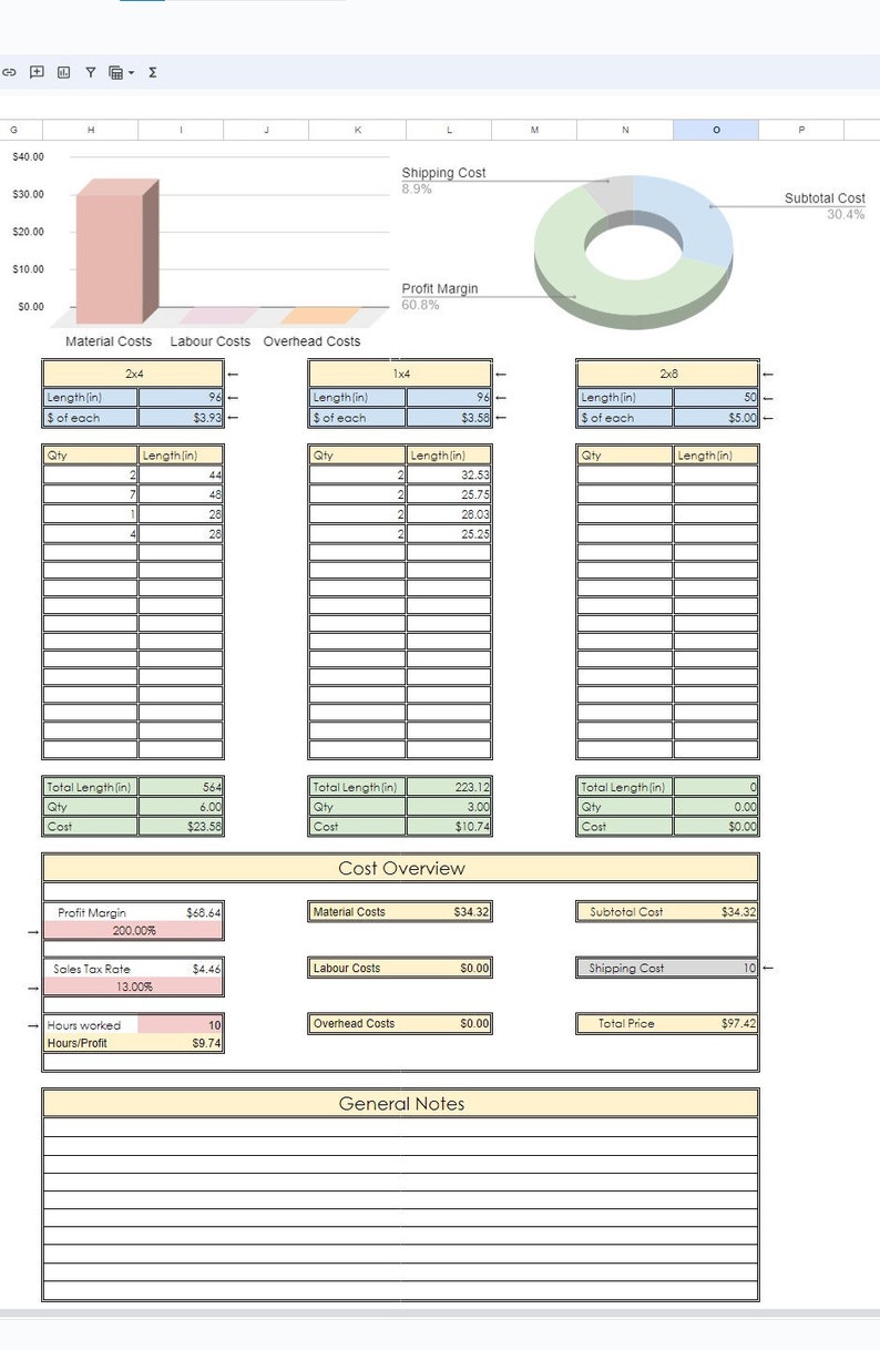 Woodworking Project Pricing Template: Material & Labor Tracker - Etsy