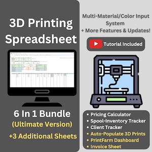Ultimate Version: (6-in-1) 3D Printing Business Bundle – (Print Log/ Auto-Populate Prints/ Material Tracker/ Client Tracker/ Invoice & Dash)