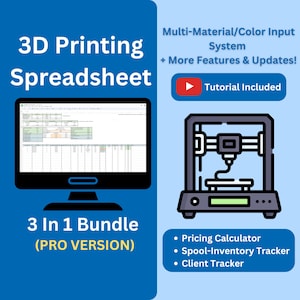 Versione Pro: Foglio di calcolo aziendale per la stampa 3D (pacchetto 3 in 1) (registro di stampa/monitoraggio dei materiali/monitoraggio dei clienti)