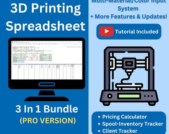 Pro Version: (3-in-1-Bundle) 3D-Druck-Arbeitsblatt (Drucklog / Material-Tracker / Kunden-Tracker)