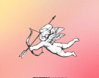 May include: A black and white illustration of a winged cupid with a bow and arrow. The text "THE BEGINNING" is above the image and "FIFTYFIFTY" is below the image.