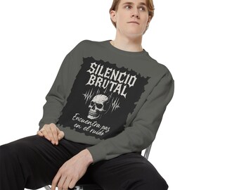 Silence Brutal skull graphic Sweatshirt | Spanish text, rock metal design
