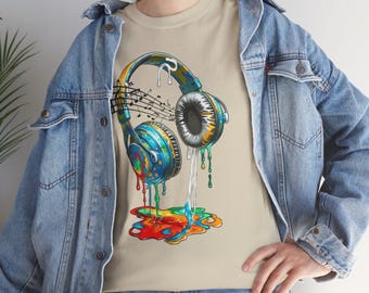 Colorful Dripping Headphones T‑Shirt – Music Art Tee – Artistic Graphic Shirt – Music Lover Gift