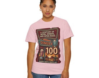 Route 66 Diner 100th Anniversary T-shirt | Retro Neon Road Sign