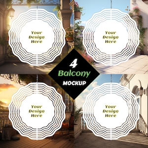 Set of Four Wind Spinner Mockup Template Bundle, 4 x Balcony transparent background PNGs for sublimation