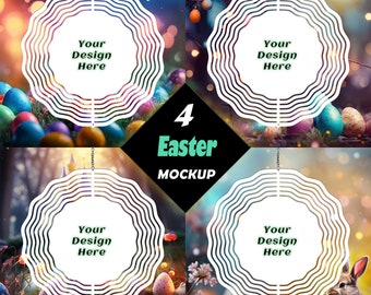 Set of Four Wind Spinner Mockup Template Bundle, Easter Theme transparent background PNGs for sublimation