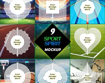 Sport Spirit Wind spinners mockup template bundle, set of nine png template for wind spinner mockup, 9 different shapes and backgrounds