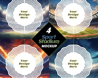 Set of Four Wind Spinner Mockup Template Bundle, Sports Theme Background PNGs for sublimation, Football games png
