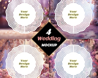 Set of Four Wind Spinner Mockup Template Bundle, Wedding theme background PNGs for sublimation, transparent mockup template