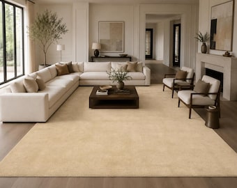 Hand Tufted Wool Blend Rug – Neutral Geometric Floor Decor, India Made