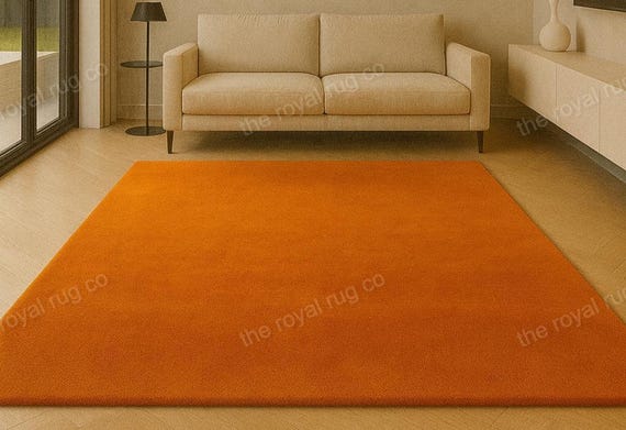 Orange Wool Area Rug | Handwoven Minimalist Carpet