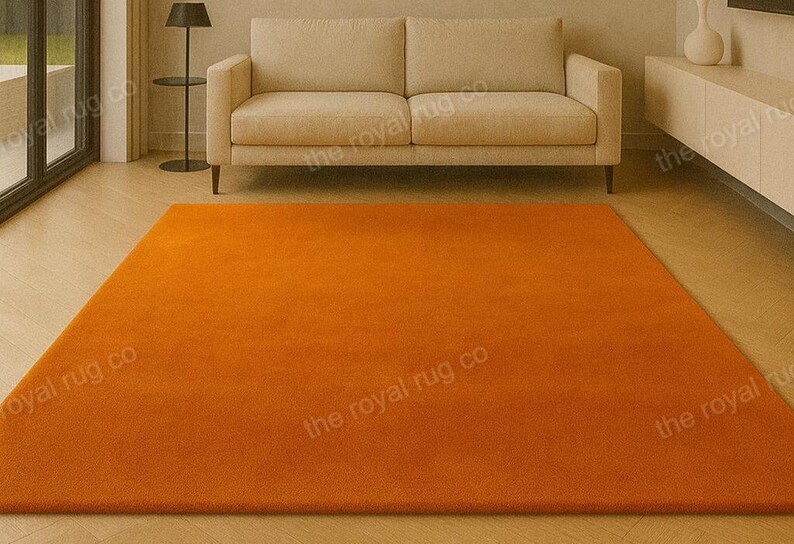 Orange Wool Area Rug | Handwoven Minimalist Carpet image 1