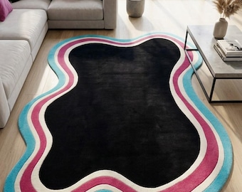 Hand Tufted Woolen Rug, Irregular Shape, Colorful Accent Rug