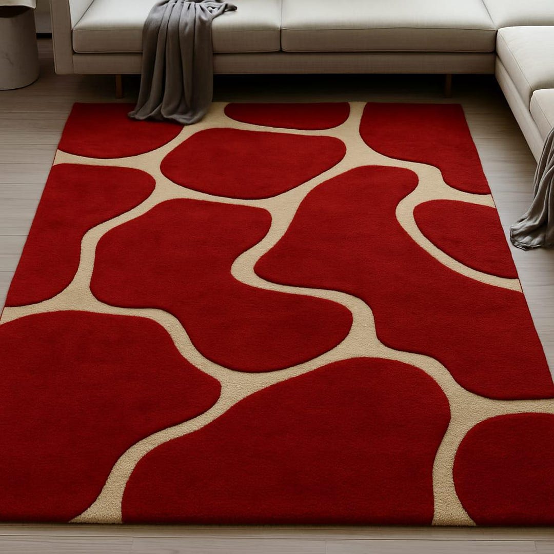 Modern Rug Red Pattern Modern Abstract Red & Beige Area Rug | Contemporary Bold Pattern Carpet ...