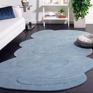 Modern Blue Abstract Rug | Irregular Cloud Shape Carpet for Living Room, Bedroom, Minimalist Aesthetic Hand Tufted Soft Floor Mat 9x13,12x15