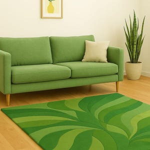 Green Leaf Pattern Area Rug - Nature Inspired Plants and Trees Design - Modern Botanical Carpet for Eco Living Room or Bedroom Décor