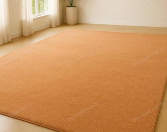 Handgemaakt oranje wollen vloerkleed 8 x 10 | Modern gestructureerd tapijt