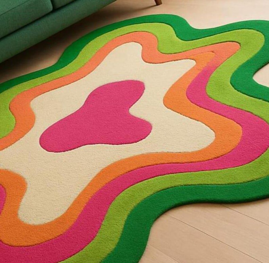 Funky Weave Rug Wavy Wool Area Rug – Funky Abstract, Pink Green Orange - Etsy