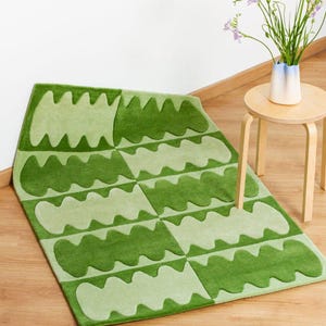 Modern Green Geometric Area Rug | Unique Handmade Contemporary Carpet | Abstract Pattern Floor Rug for Kids Room, Nursery, or Living Room