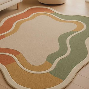Abstract Irregular Shape  Hand Tufted Multicolor Modern Rug | 100% Fine Wool Rug | Rug For Bedroom , Living Room, Dinning room ,Kids Room |