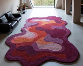 Tappeto in lana annodato a mano / Forma irregolare ameba, design moderno e colorato