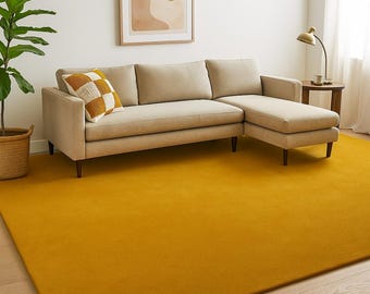 Handgefertigter Senfgelber Wollteppich | Modernes minimalistisches Dekor
