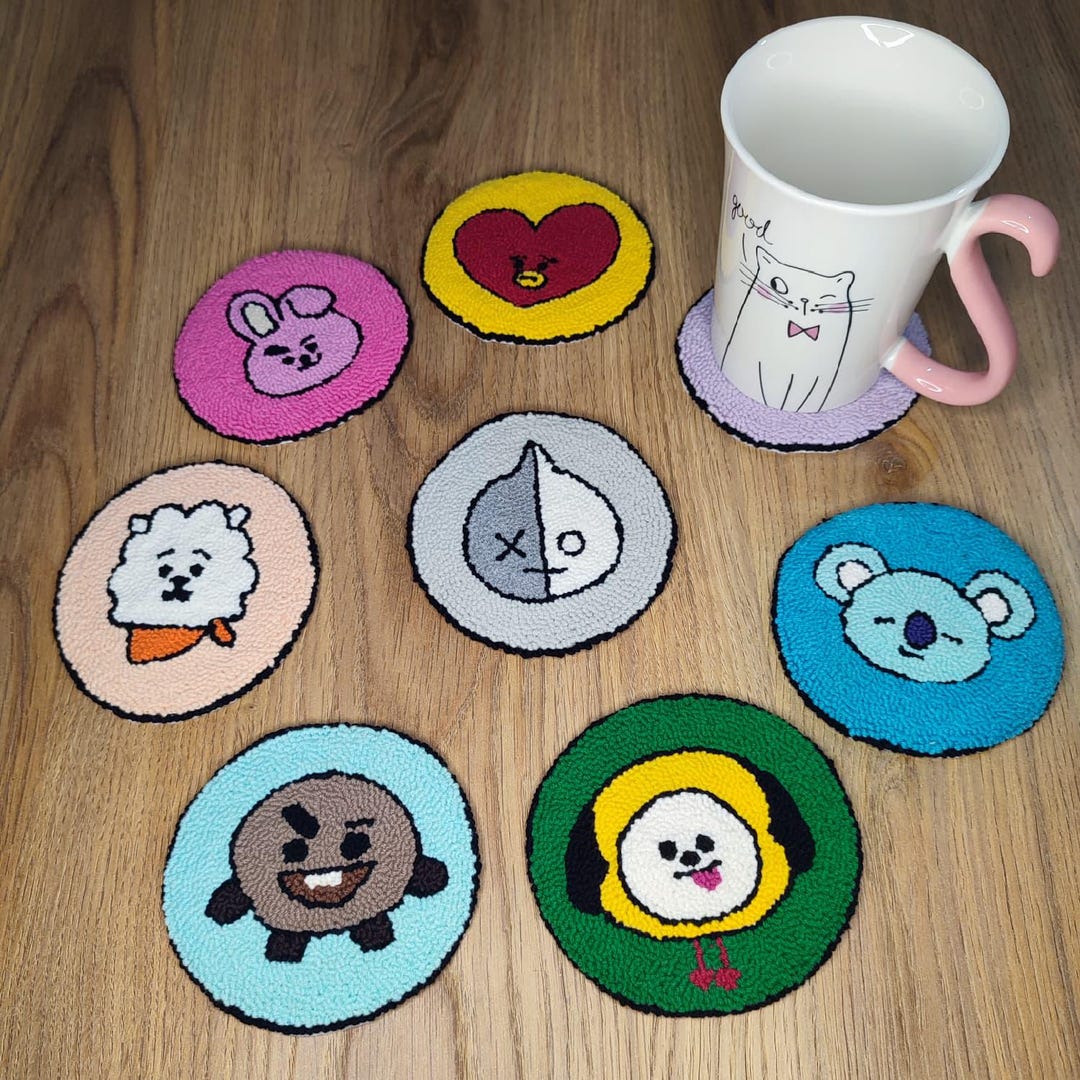 Kpop Rug Korean Pop Inspired Punch Needle Coaster, Kpop Mug Rug, New Home Gift ...