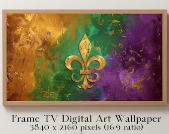 Mardi Gras Samsung Frame TV Art Wallpaper, Fleur de Lis Design, Fat Tuesday Celebration, Carnival Art, Mobile Alabama, New Orleans Louisiana