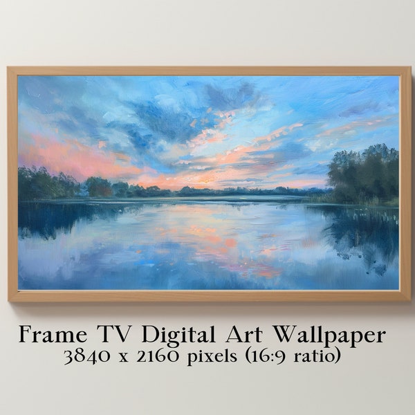 Frame TV Art, Calm Water at Sunset in Oil Painting Style, Digital Spring Summer Wallpaper Art, Instant Download TV Artwork and Home Decor