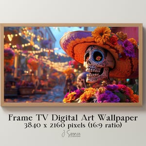Dia De Los Muertos Frame TV Art, Decorazione del giorno dei morti, Carta da parati digitale autunnale, Vacanza messicana, Download del teschio televisivo Samsung LG