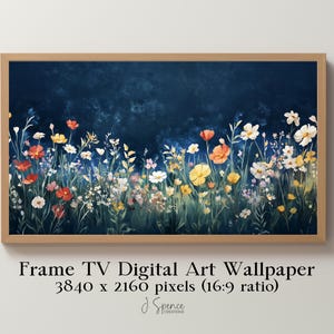 Cadre de fleurs pour la télévision, oeuvre d'art murale printanière, oeuvre d'art fleurs du paysage, papier peint à fleurs, décoration murale estivale, style Aquarelle, téléchargement numérique