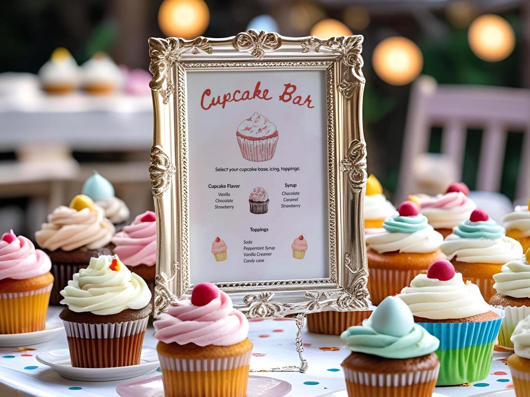 Cupcake Bar Sign Template, Small Personalized Cup Cake Menu, Custom ...