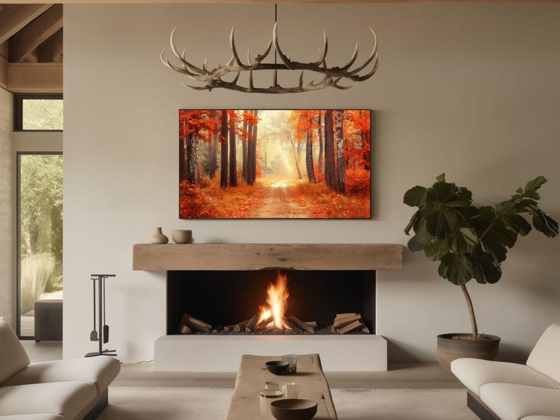 Frame TV Wallpaper, Fall TV Art, Rustic Leaves, Dirt Path Road, Crisp