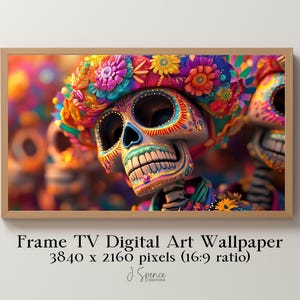 Dia De Los Muertos Frame TV Art, Decorazione del giorno dei morti, Carta da parati digitale autunnale, Vacanza messicana, Download del teschio televisivo Samsung LG