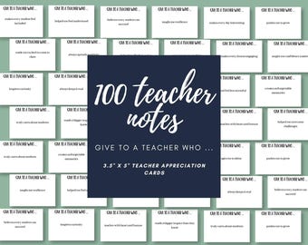 Regalo para un profesor que… Tendencia viral, Paquete de 100 tarjetas de agradecimiento para profesores, Notas de agradecimiento para profesores imprimibles, Fin de año