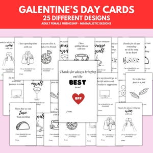 Galentine's Day-notitiekaarten, afdrukbare vriendschap anti-Valentijnsdag-notitiekaarten, waardering voor bestie BFF, digitale kaartenpakket werk vriend