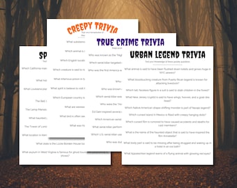 TRIVIA BUNDLE - Four Trivia Games: True Crime Trivia Game, Creepy Trivia, Spooky Trivia, Urban Legends Trivia, Downloadable Party Printable