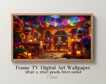 Dia De Los Muertos Frame TV Art, Day of the Dead Decor, Fall Digital Wallpaper, Mexican Holiday, Samsung LG Television Skull Download