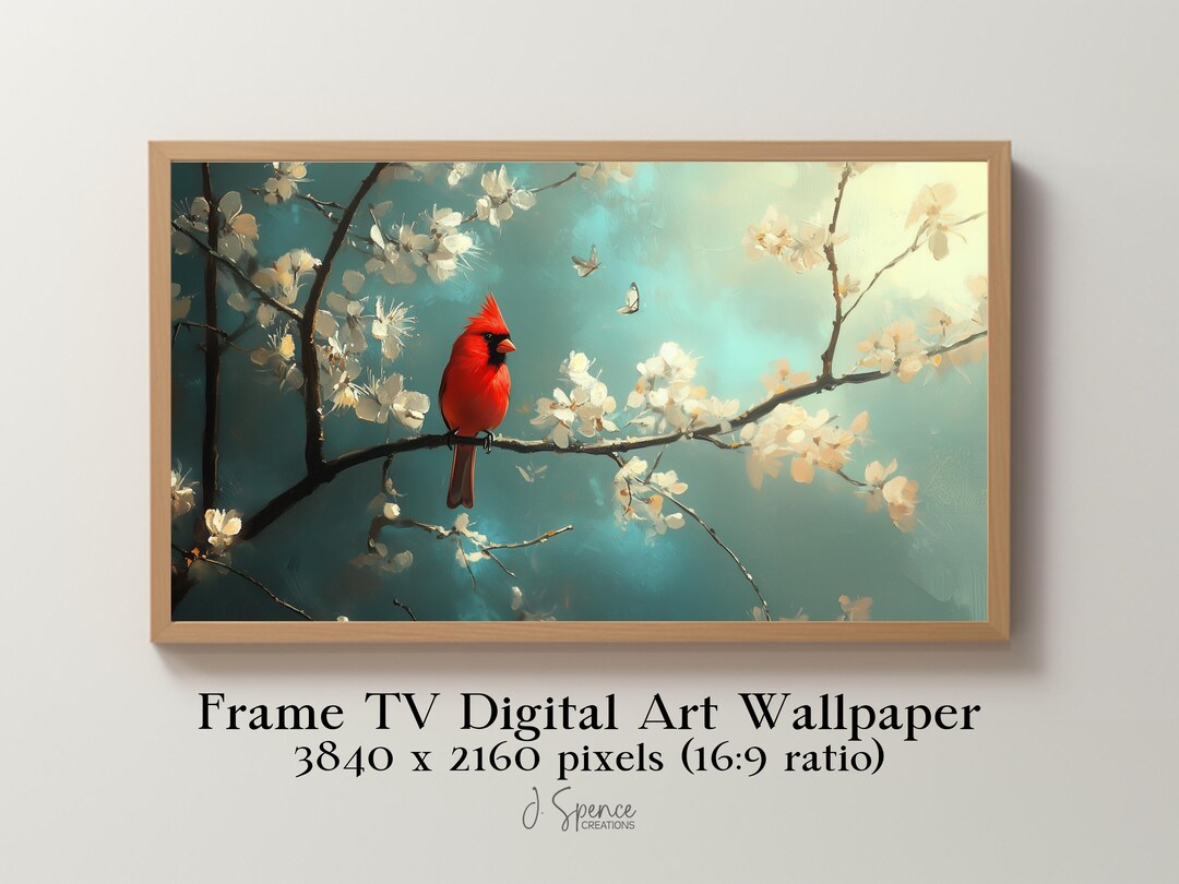 Photo Frame Memory Cardinal Red Cardinal Samsung Frame TV Art, Male Cardinal Artwork, Memorial in ...