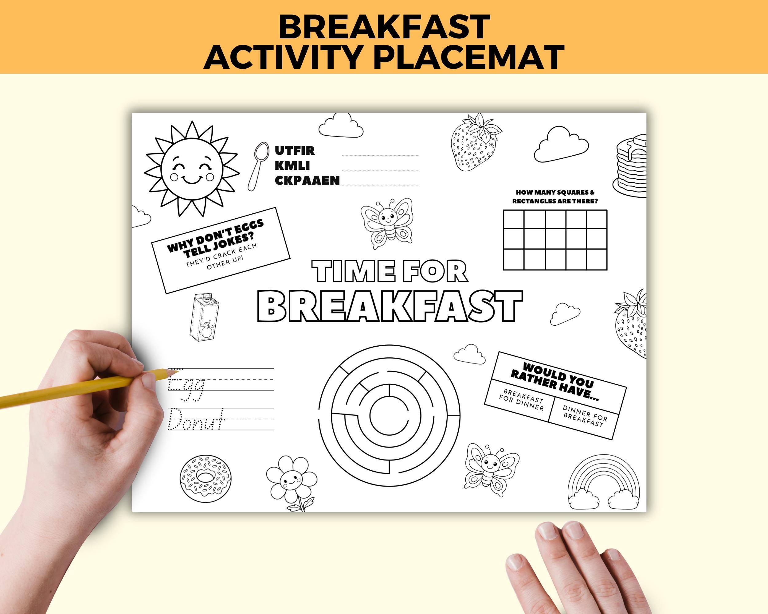 Breakfast Club Math Activity Breakfast Activity Placemat for Kids, Printable Morning Activity ...